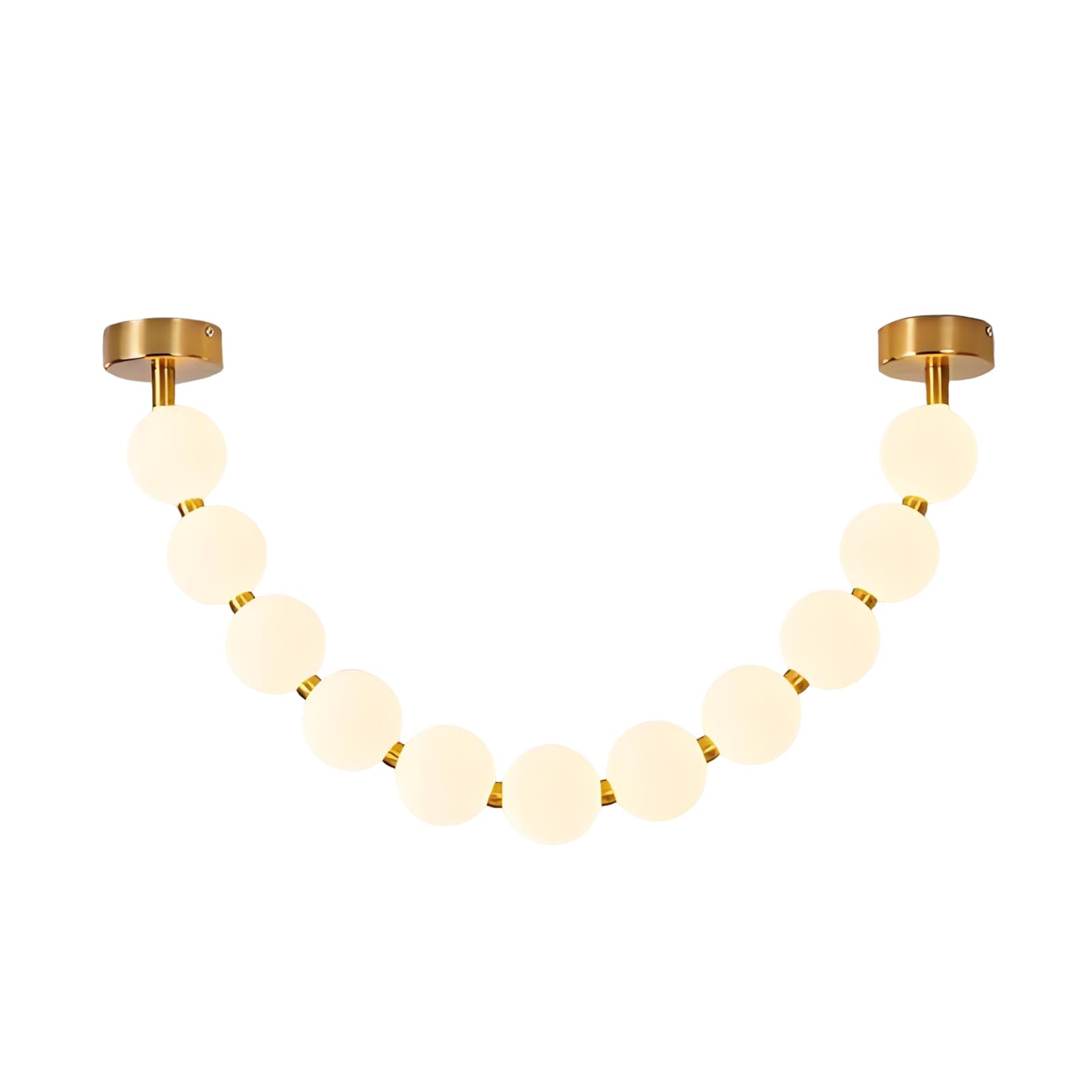 YNVIOZM Mid-Century Modern Globe Semi Flush Mount Ceiling Light Pearls Necklace Chandelier Gold Linear Dining Room Pendant Light with Acrylic Frosted Ball Shade Hanging Ceiling Lighting Fixture