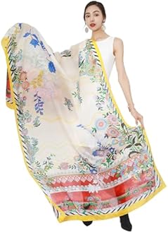 DANA XU Women's 100% Mulberry Satin Silk Pashmina Shawl Wraps Extra Large Floral Scarf for Evening Dresses, Soft Oversized