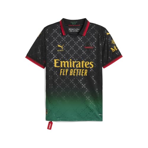 PUMA Mens Ac Milan Off-White Collared Short Sleeve Jersey Casual - Black - Size S