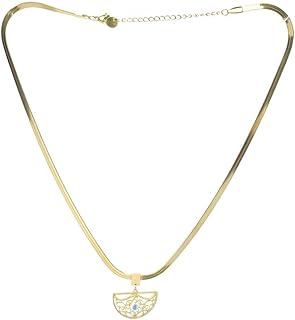 Stainless Steel Snack Chain Necklace With Half Circle Design For Girl - Gold Blue