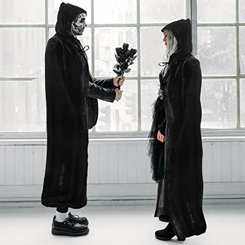 Generisch Halloween Umhang 150CM,Schwarzer Kapuzenumhang,Umhang Kostüm Cape Satin Herren Damen,Teufel Vampir Umhang mit Kapuze Erwachsene,Unisex Mantel für Halloween Karneval Cosplay Kostüm