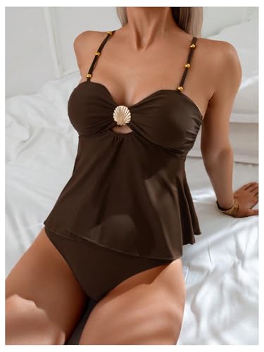 GORGLITTER Women's High Waisted Thong Tankini Swimsuits Metal Shell Bathing Suit Summer Beach Vacation Swim Wear 20252