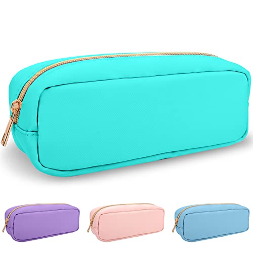 izuzta Nylon Small Makeup Bag Slim Pouch, Preppy Cute Makeup Brush Case Bag Cosmetic Zipper Pouch for Purse, Waterproof Travel Toiletry Bag Clutch Coin Pouch Makeup Organizer for Women Girls(Mint)