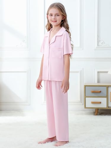 Umeyda Girls Modal Pajamas Set Button Down Sleepwear Loungewear PJS Shorts Sleeve Tops + Pants3