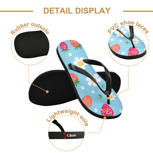 Womens Flip Flops Strawberry White FlowerNon-Slip Casual Beach Slippers Rubber Sandals214B26742