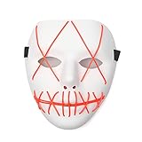 Ansee Scary Mask Halloween Cosplay Led Costume Mask El Wire Light Up Mask for Festival Parties (Red)
