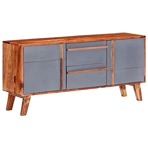 YunCangg Aparador de madera maciza gris 120 x 30 x 55 cm con 2 cajones 4 compartimentos, muebles de cocina y salón, armario buffet con espacio de almacenamiento, pulido y lacado, versátil para comedor