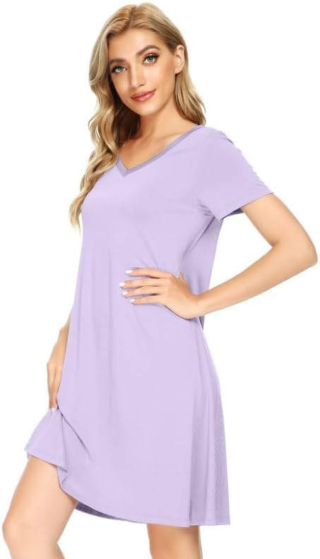 Women's Loose Comfy Nightgowns Soft Sleep Shirts Viscose from Bamboo Gowns Short Sleeve Pjs Dress S-XXL - Image 5