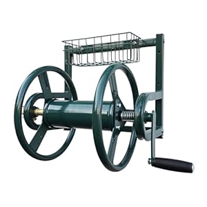 Relaxdays Schlauchtrommel, Edelstahl, 40 m, Wandmontage, Klickkupplung, HxBxT: 56 x 48 x 42 cm, Schlauchwickler, grün