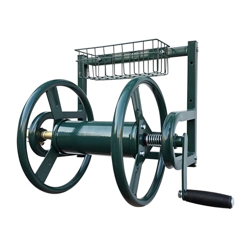 Relaxdays Schlauchtrommel, Edelstahl, 40 m, Wandmontage, Klickkupplung, HxBxT: 56 x 48 x 42 cm, Schlauchwickler, grün