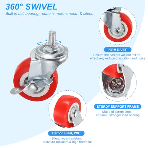 PATIKIL Rodas giratórias de 5 cm com conjunto de freio de 4, rolamentos de esferas M8 x 15 mm Haste
