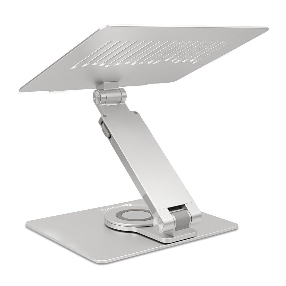 MISURA | Soporte Ergonómico para Portátiles, Enteramente Plegable, Antideslizante, Giratorio, Muy Ajustable, Ideal para Meetings | ME20-SILVER