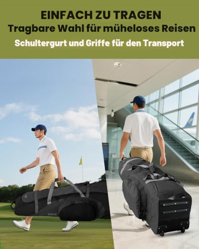 OutdoorMaster Gepolstert Golf Reisetasche mit Verstärkte Räder, 900D Heavy Duty Oxford Abriebfestigkeit & Wasserdichte Golf Reisetasche, Soft-Sided Golfschlägertasche, Schuhe/Zubehör Lagerung (B-Grau)