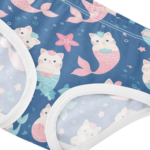 Wusikd Cute Mermaid Cat Girls' Underwear Cotton Stars Dots Girls Briefs Soft Toddler Underwear 2T4