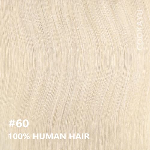 Image of COOKAYU Real Human Hair Clip in Hair Extensions, Remy Hair Clip in Hair Extensions, Platinum Blonde Hair Thick Silky Straight Real Human Hair, 14inch 120g 7Pcs
