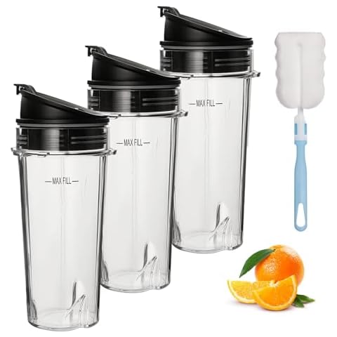 3 Pack 16oz Blender Cup Set Fit for Ninja Replacement Parts, Single Serve Blender Cups+Sip & Seal lids for Ninja BL770 Fit for Nutri Ninja Compact Personal Blender QB3001SS BL660 BL740 BL780 BL810 Cover