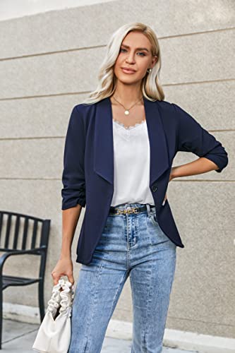 Beyove Women's Casual Work Solid Color Knit Blazer Office Suit Jacket Blazer Plus Size Navy Blue XL