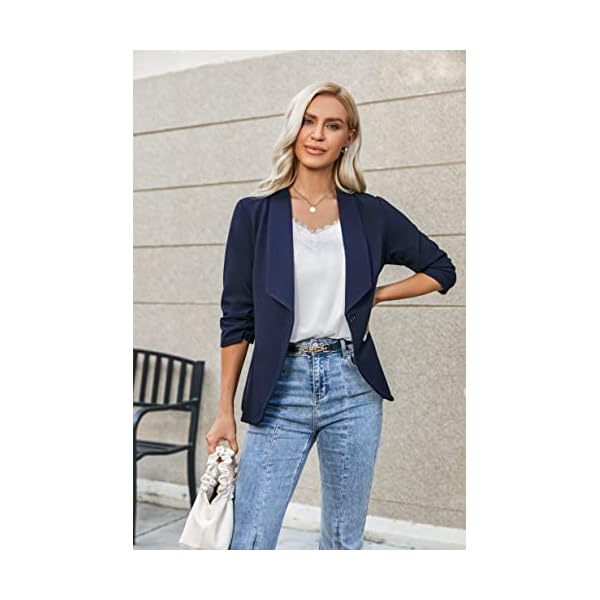 Beyove Women's 3/4 Sleeve Blazer Open Front Blazer Jacket Work Office Plus Size Blazer Navy Blue XXL - Image 5