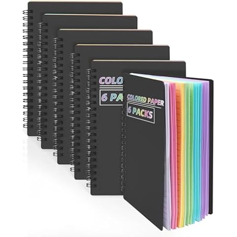 Dynta Colored Paper Spiral Notebook 6 Packs 5x7 Inches Small Journals College Ruled Durable Cover Thick Paper for School or Office, 102 Sheets/204 Pages for Students Women Cover