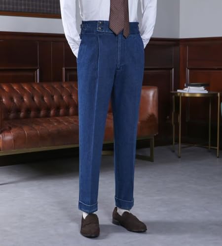 Fashion Denim Suits for Men Double Breasted Prom Tuxedos Peak Lapel 2 Pieces Blazer Pants for Evening Party3