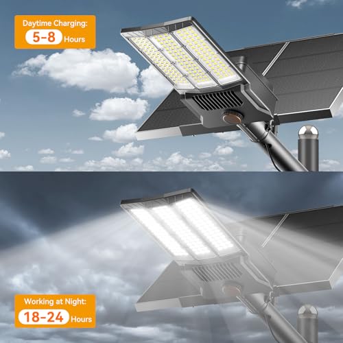 Adewalk 12000W Solar Street Light with Dual Solar Panels, Commercial Grade Parking Lot Lights with Large LEDs, Flood Lights Outdoor wth Motion Sensor and Remote Control for Yard, Street 1 Pack