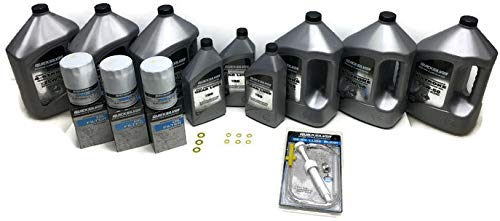 Mercury Verado Quicksilver Triple Engine 100 Hour 25W50 Oil Change & Lower Unit Maintenance Kit Hi-Performance Gear Lube Kit W/Gaskets L6 200/225/250/275/300/350/400Hp Outboard Models (25W50 W/Pump) #TOP23