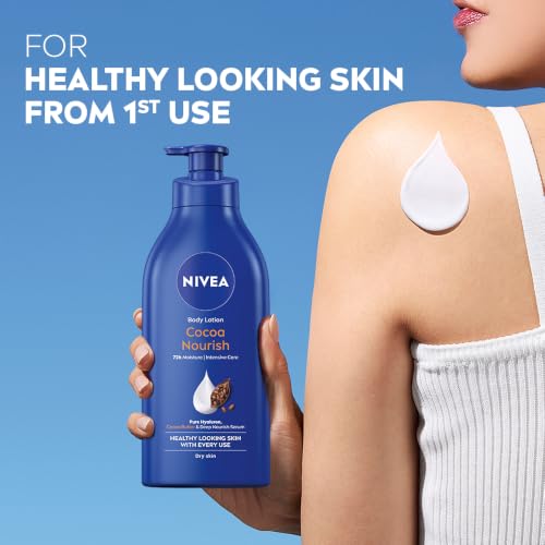 Image of NIVEA Cocoa Nourish Body Lotion for Men & Women with Cocoa Butter, Hyaluronic Acid & Vitamin E Moisturizer for Dry Skin, Deep Nourish Serum Body Cream 72H Moisturiser, Non Greasy Face Cream 600ml