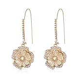 BriLove Fashion Elegant Rhinestone Enamel Rose Flower Hook Dangle Earrigns for Women Iridescent AB Gold-Tone