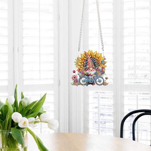 Image of AiYuanzsh Sunflower Gnome Diamond Art Hanging, DIY 5D Irregular Shape Diamond Painting Pendant, Acrylic Ornament for Wall, Door, or Garden, Home Decoration, Handmade Craft Gift