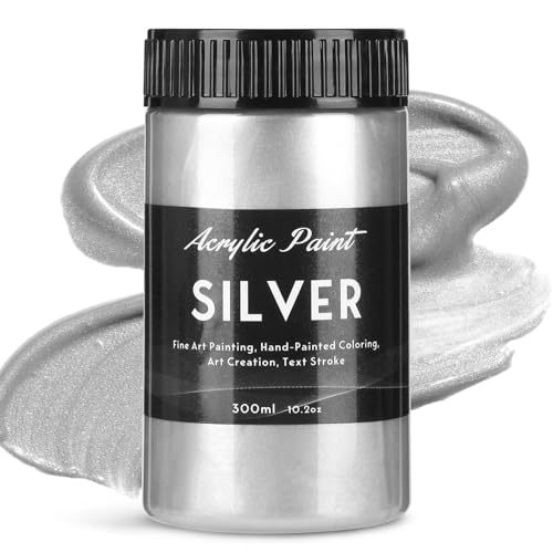 YULL Acrylfarbe Metallic Silber - 300 ml Silber Farbe, Wasserfeste & Deckende Silver Acrylic Paint für Leinwand, Stein, Holz, Papier, Möbel, Stoff und Malkarton