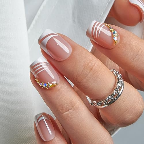 Curvlife Press on Nails Short Square Acrylic Fake Nails with Fren...