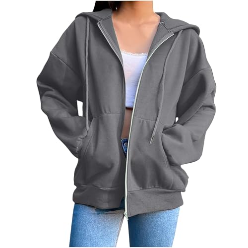 Zip Up Hoodie Women Y2k Oversized Sweatshirt Casual Long Sleeve Jacket light weight Fall Winter Hoodies with Pockets