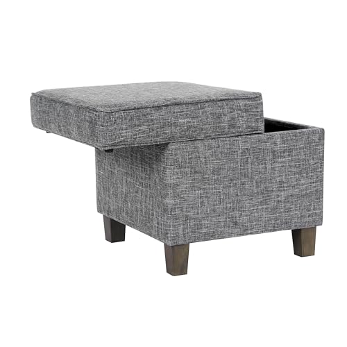 Image of HomePop Home Decor | K7342-F2182 | Classic Square Storage Ottoman with Lift Off Lid | Ottoman with Storage for Living Room & Bedroom, Slate Grey Large