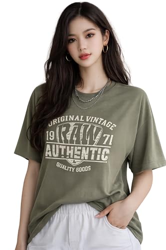 Image of London Hills Women's Loose Fit Graphic Printed T-Shirt | Soft Cotton Blend Fabric | Round Neck Half Sleeve Casual Top, Travel & College