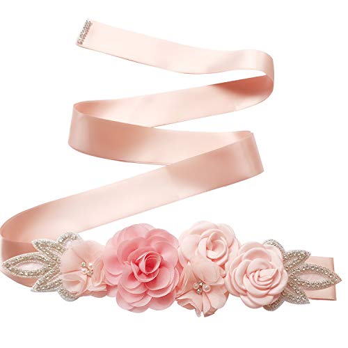 MissDaisy-Sash Belt with Flowers Pearls Rhinestone for Wedding Bride/Baby Shower Dress