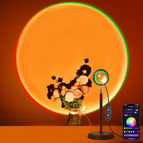 MeRGBW-Home Sunset Lamp Projecteur Multicolore, Lampe Aura Coucher de Soleil Connexion USB, Bouton...