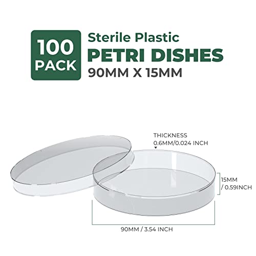 100 Packs Sterile Thick Plastic Petri Dishes With Lid, Vabiooth 90Mm Dia X 15Mm Deep Clear 3 Vents Petri Dish For Lab Science Experiment #TOP2