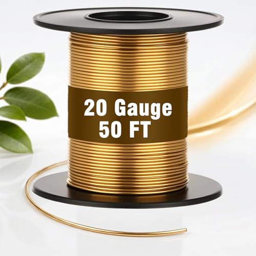 Image of Therwen 50ft 20 Gauge Brass Wire for Gardening, Electroculture, Bonsai, Jewelry Making Beading DIY Craft Pure Bare Brass Wire Spool