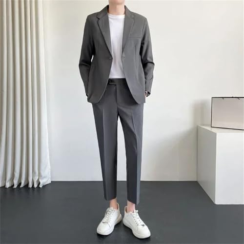 Men Suit 2 Piece Outfit Set Korean Casual Blazers and Pants Ceremony Wear2