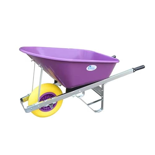 Equimed Garden Wheelbarrow - Trolley with 120L Plastic Bucket, Puncture-Proof PU Wheel, Galvanised Frame (Purple/Yellow)