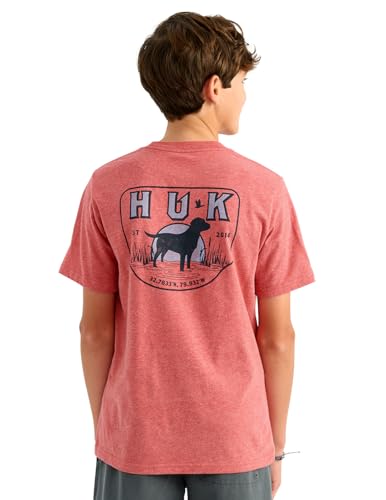 HUK Kids Short Sleeve Performance Tee, Fishing T-Shirt for Kids, Mineral Red Heather, Small