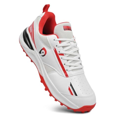 Image of DNINE Blaster Men, Rubber Studs, Cricket Shoes, Sun Orange /Diva | Blue /White | White /Red