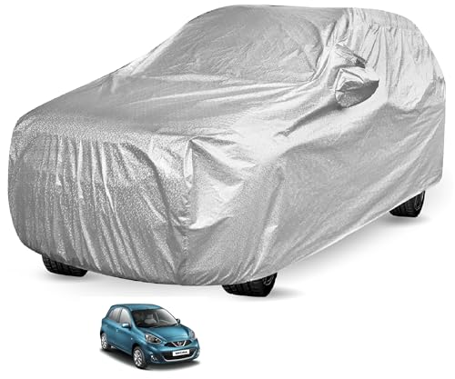 Image of Auto Hub Waterproof Car Cover Compatible with Micra with Mirror Pocket, Soft Cotton Lining, Waterproof Micra Car Cover- Metallic Silver