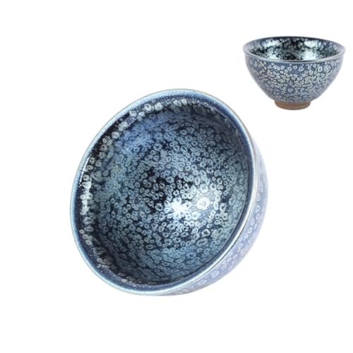(Qihuanxing) 抹茶碗 油滴ブルー釉茶碗 油滴 茶碗 手作り 建盞 和食器 天目盃 酒器 料亭 (1,直径:8.5cm/高さ:5.4cm、120ml) (19)