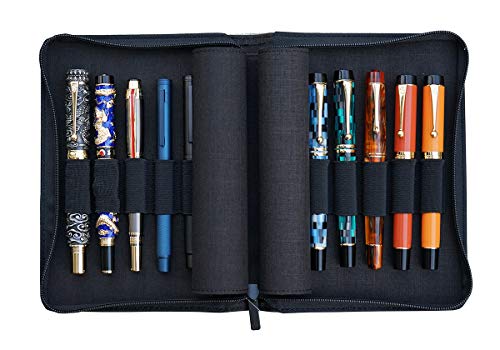 Image of Lanxivi 10 Slots Fountain Pen Case Black, Waterproof Canvas Pen Holder Display Pouch Bag