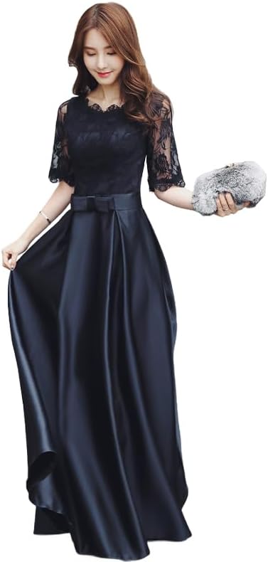 ドレス 黒 大人 ピアノ 発表会 ロングドレス 演奏会 結婚式 母親 ピアノ発表会 袖付き ワンピース ブライズメイド ドレス ロン