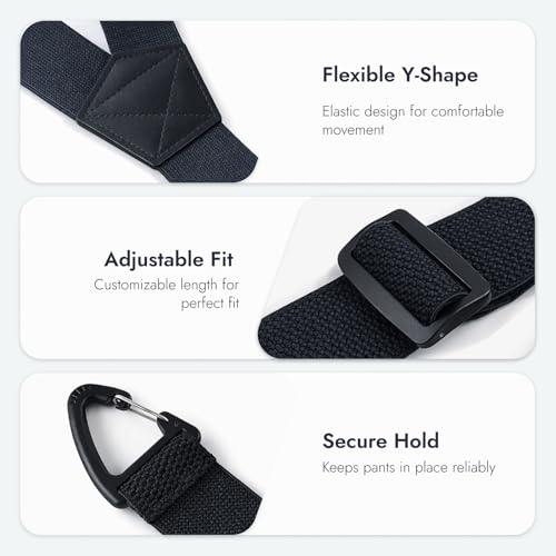 Ermenlifiqq 1 pièce Bretelles Homme Extra Solides, élastiques avec 3 crochets en métal, réglables en longueur, maintien antidérapant, unisexe, quotidien, travail, outdoor – vue 3