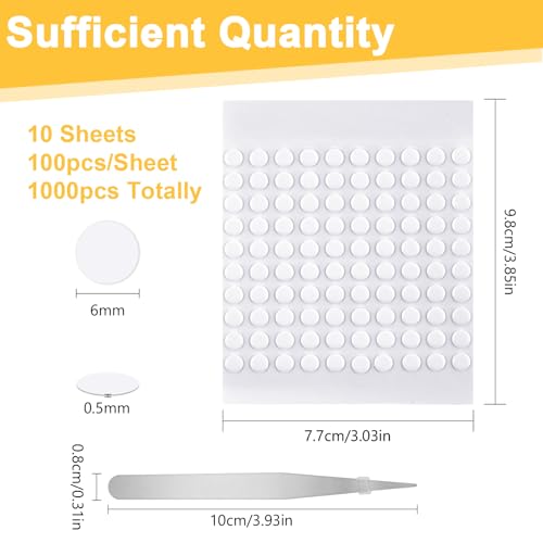Maxmoc 1000 Stück Klebepunkte Doppelseitig, Rund Foto Klebepads, Transparent Klebende Aufkleber mit Pinzette für Poster Ballon DIY Handwerk Hochzeit Geburtstag Party Deko (6mm)
