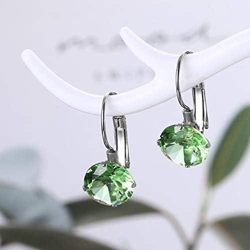 CASSIECA 12 Pairs Leverback Dangle Earrings Set for Women Girls CZ Stainless Steel Earrings 10MM Multicolor Cubic Zirconia Drop Earrings