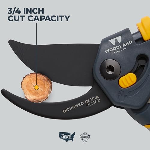 Woodland Tools Co. Super Duty Bypass Pruning Shears – 3/4" Cut Capacity, Gear-Driven Cutting System, High Carbon Steel Blade, Internal Spring, Adjustable Grip, Garden Pruner for Thick Stems and Shrubs